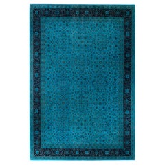 Overdyed Hand Knotted Wool Light Blue Area Rug