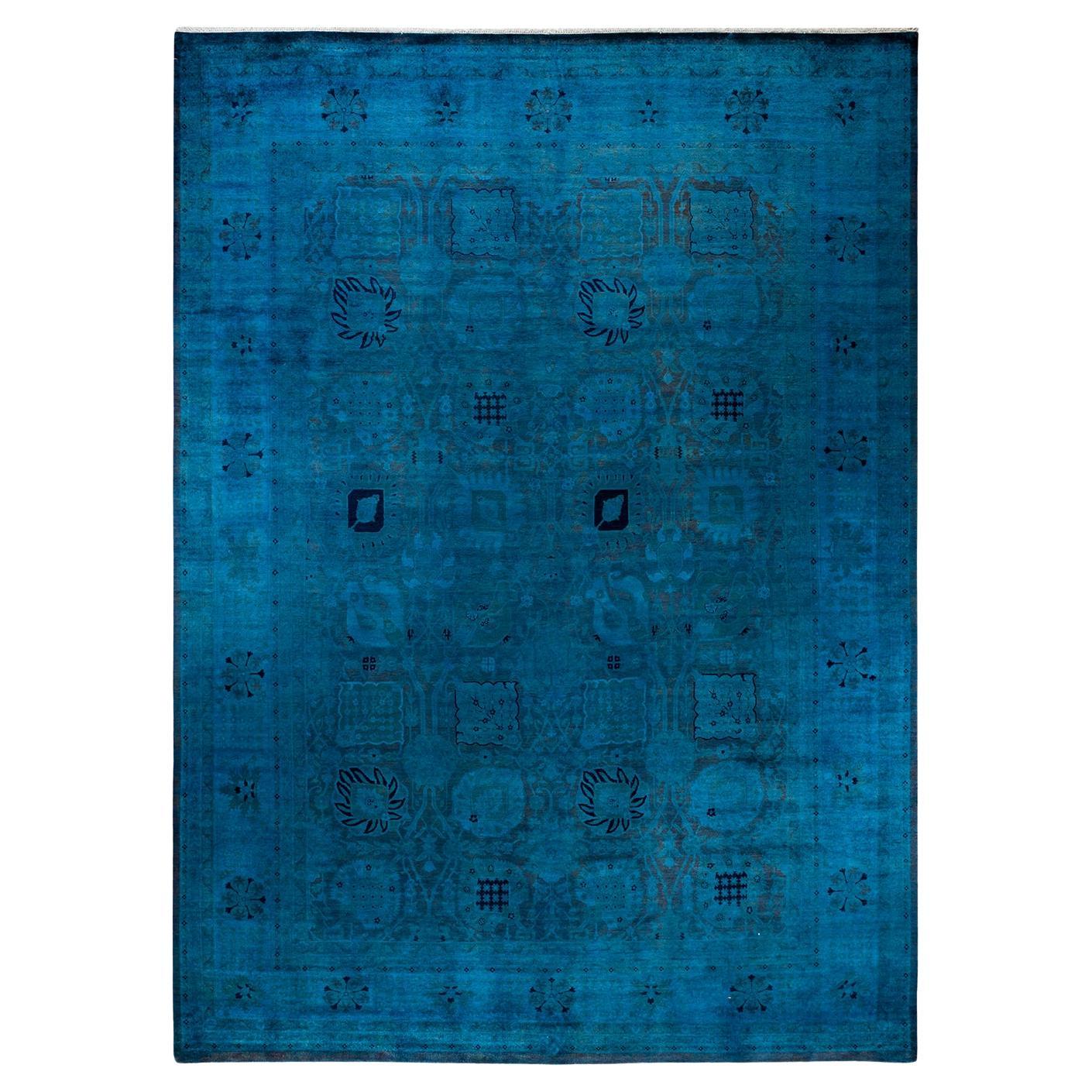Alfombra de lana teñida a mano azul claro