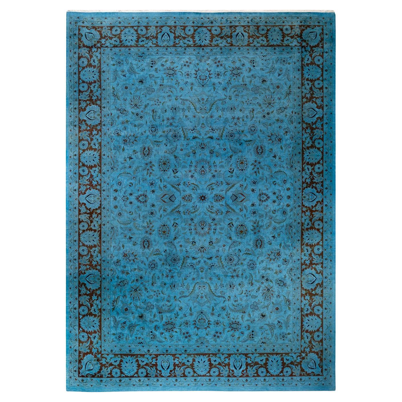 Alfombra de lana teñida a mano azul claro