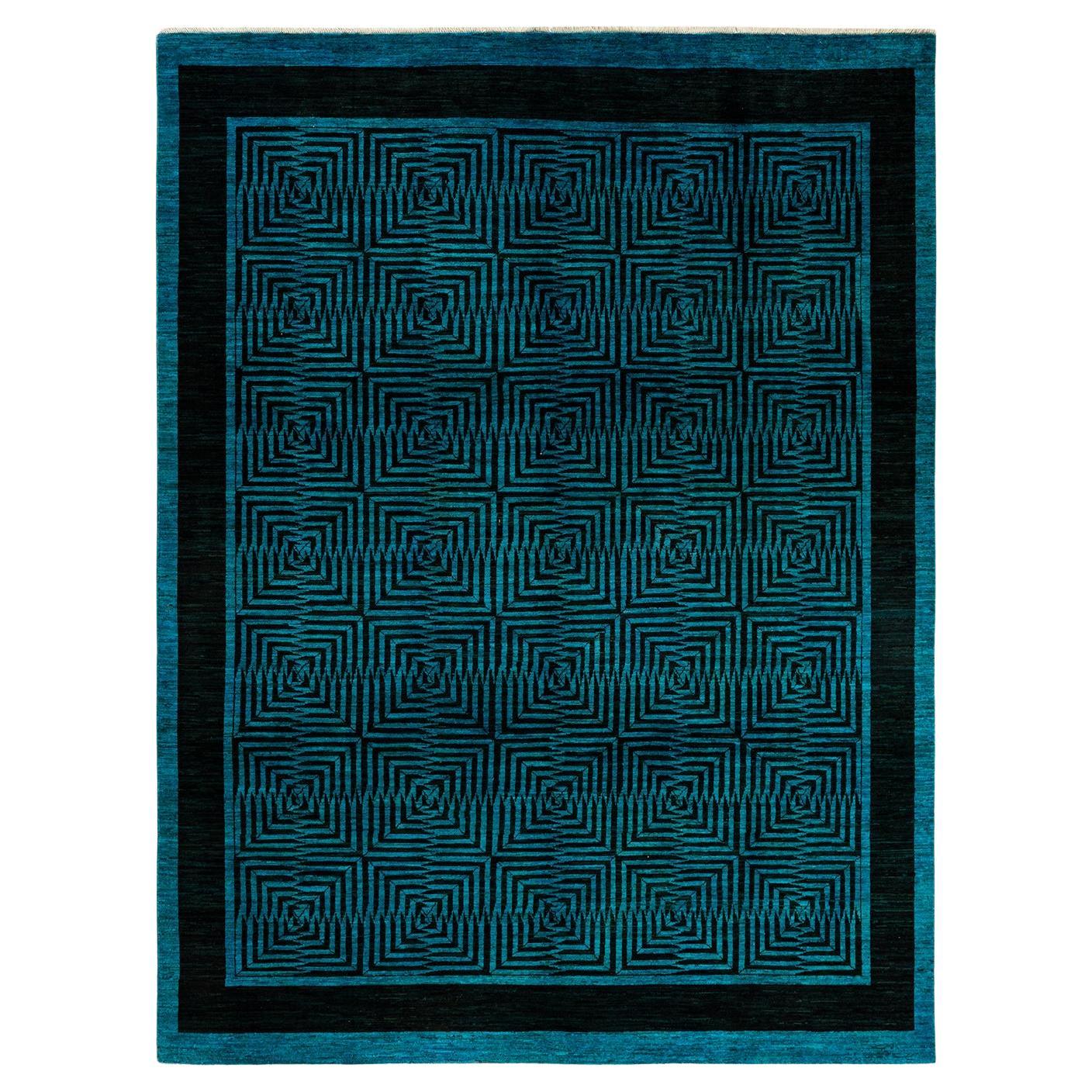 Alfombra de lana teñida a mano azul claro en venta