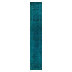 Overdyed Hand Knotted Wool Light Blue Runner