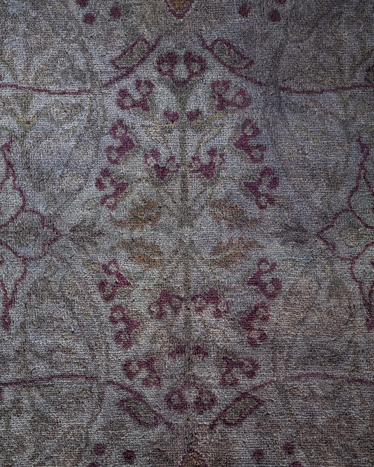 Pakistani Overdyed Hand Knotted Wool Light Gray Area Rug For Sale
