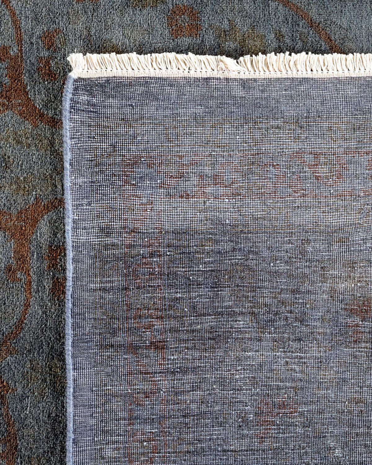 Contemporary Overdyed Hand Knotted Wool Light Gray Area Rug For Sale