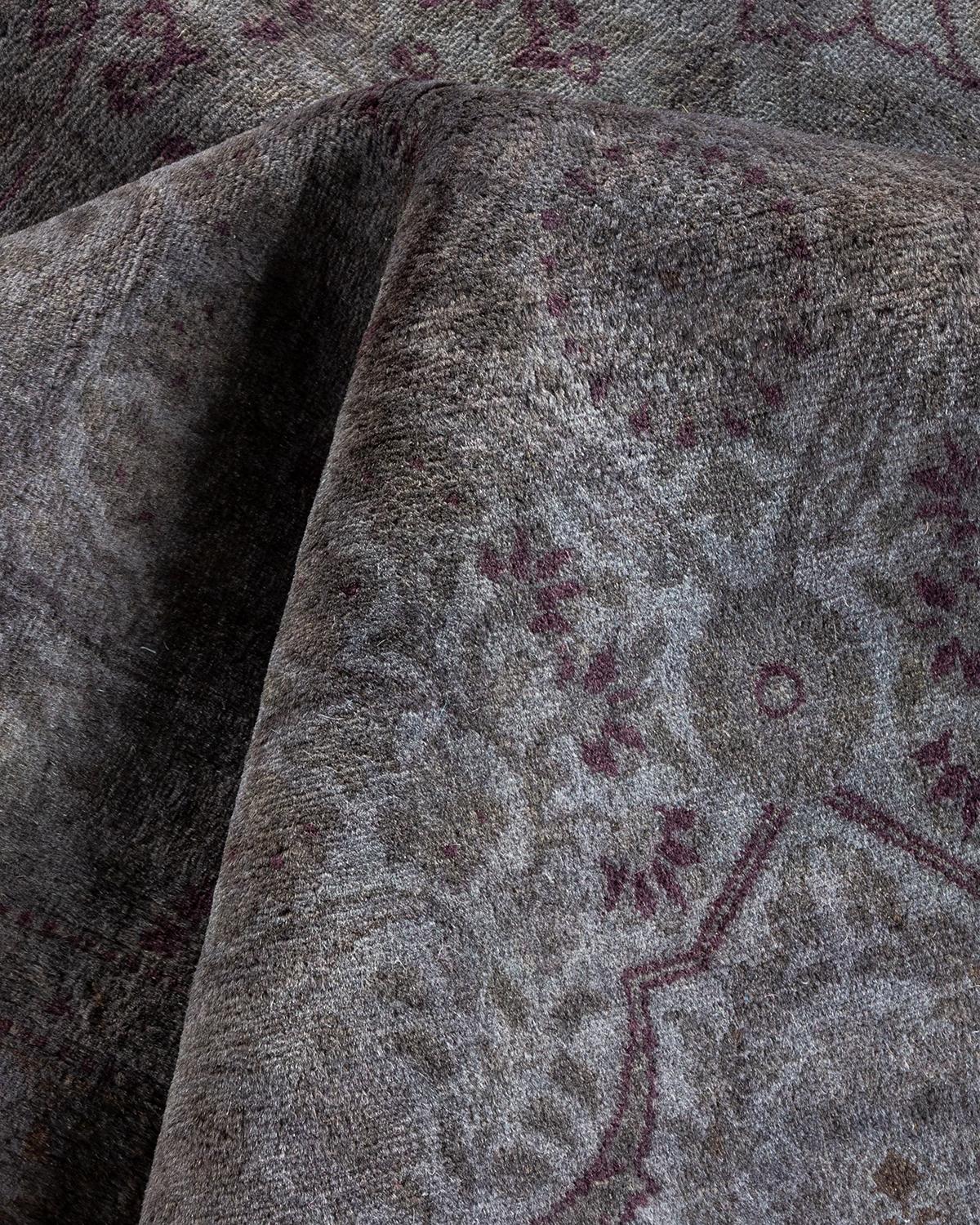 Overdyed Hand Knotted Wool Light Gray Area Rug For Sale 2