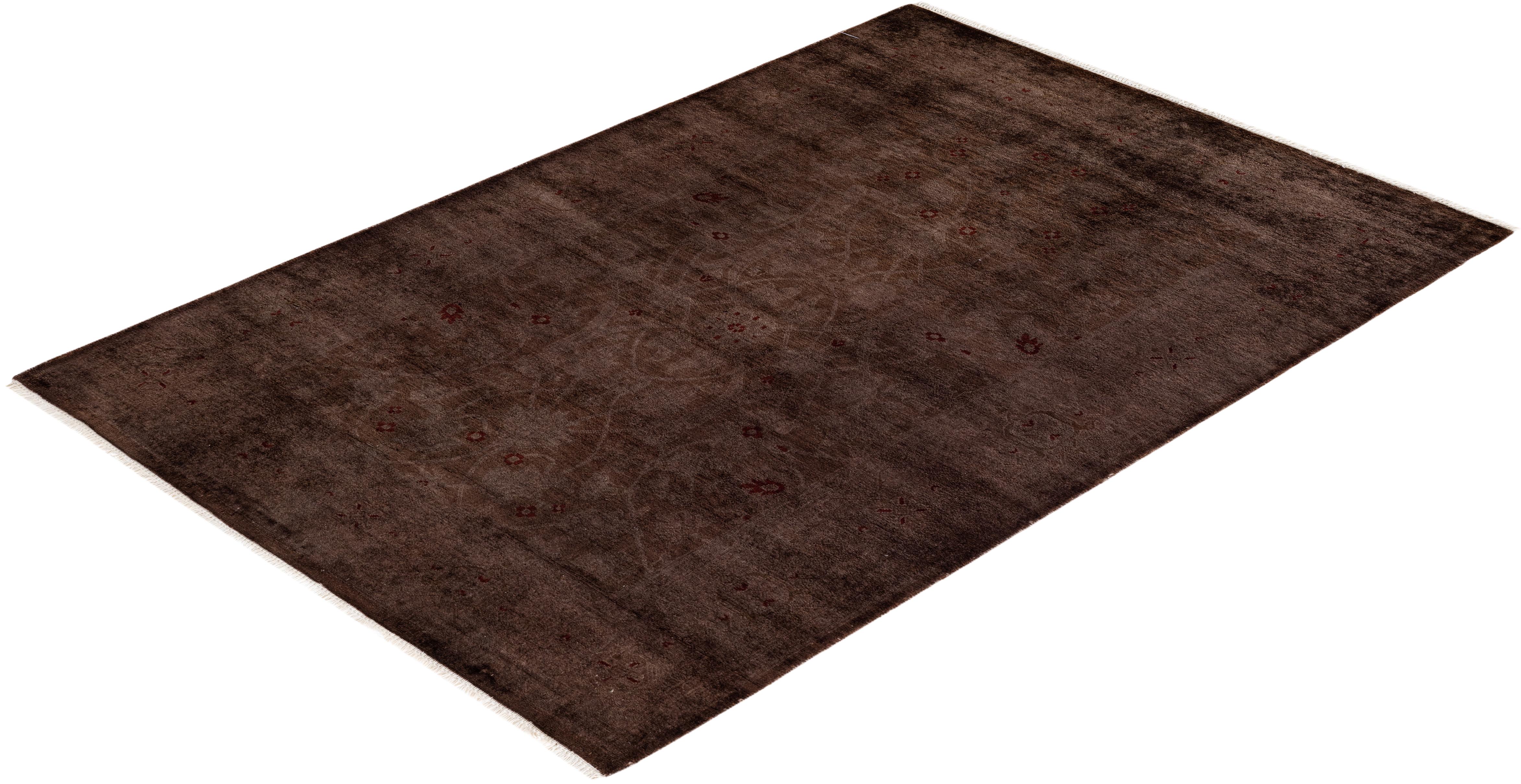 Overdyed Hand Knotted Wool Light Gray Area Rug For Sale 3