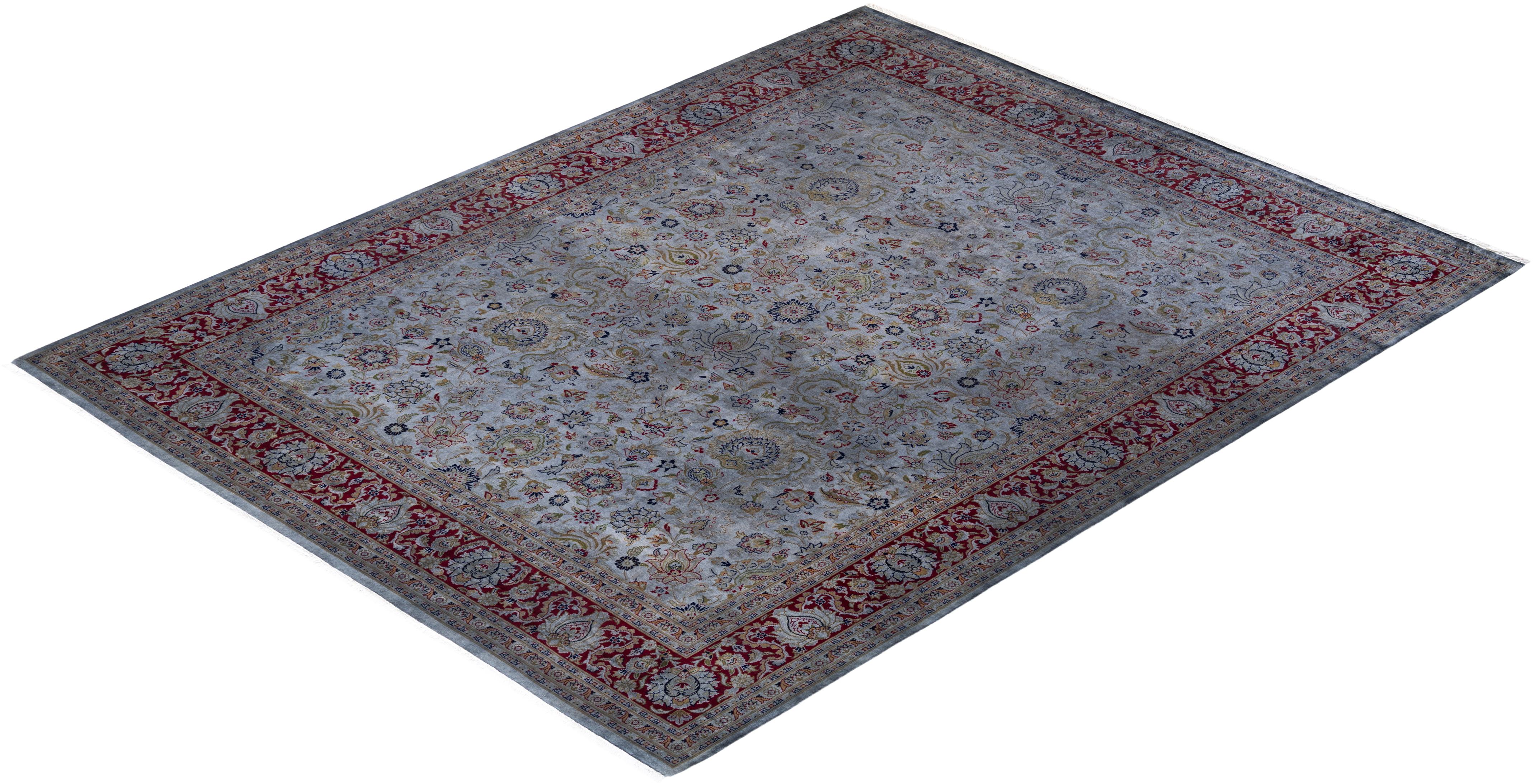 Overdyed Hand Knotted Wool Light Gray Area Rug For Sale 3