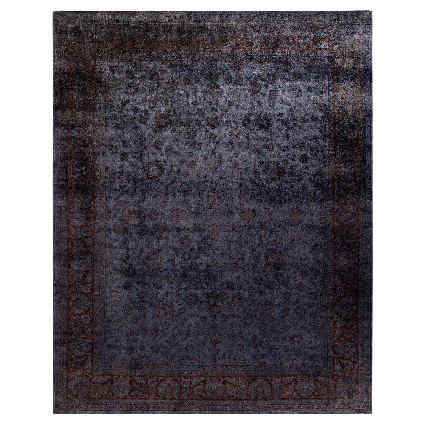 Tappeto Overdyed in lana annodata a mano di colore grigio chiaro