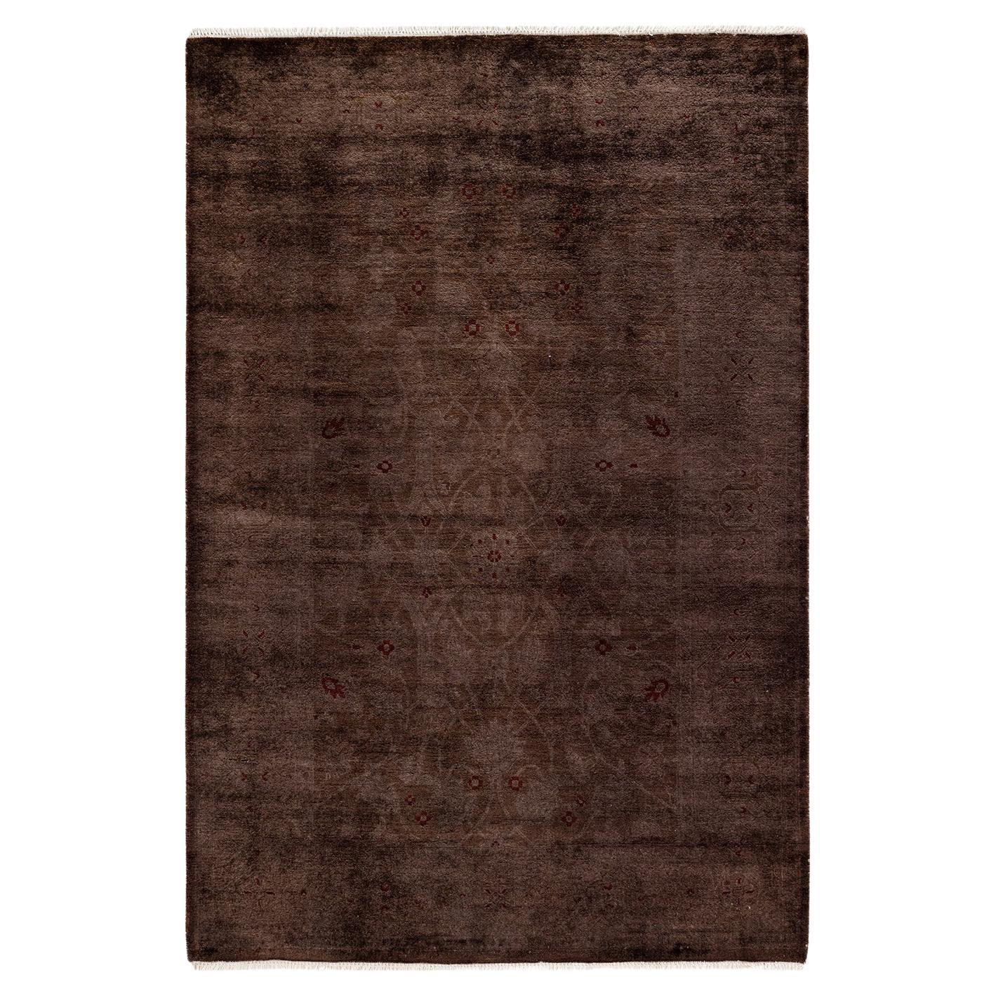 Overdyed Hand Knotted Wool Light Gray Area Rug For Sale