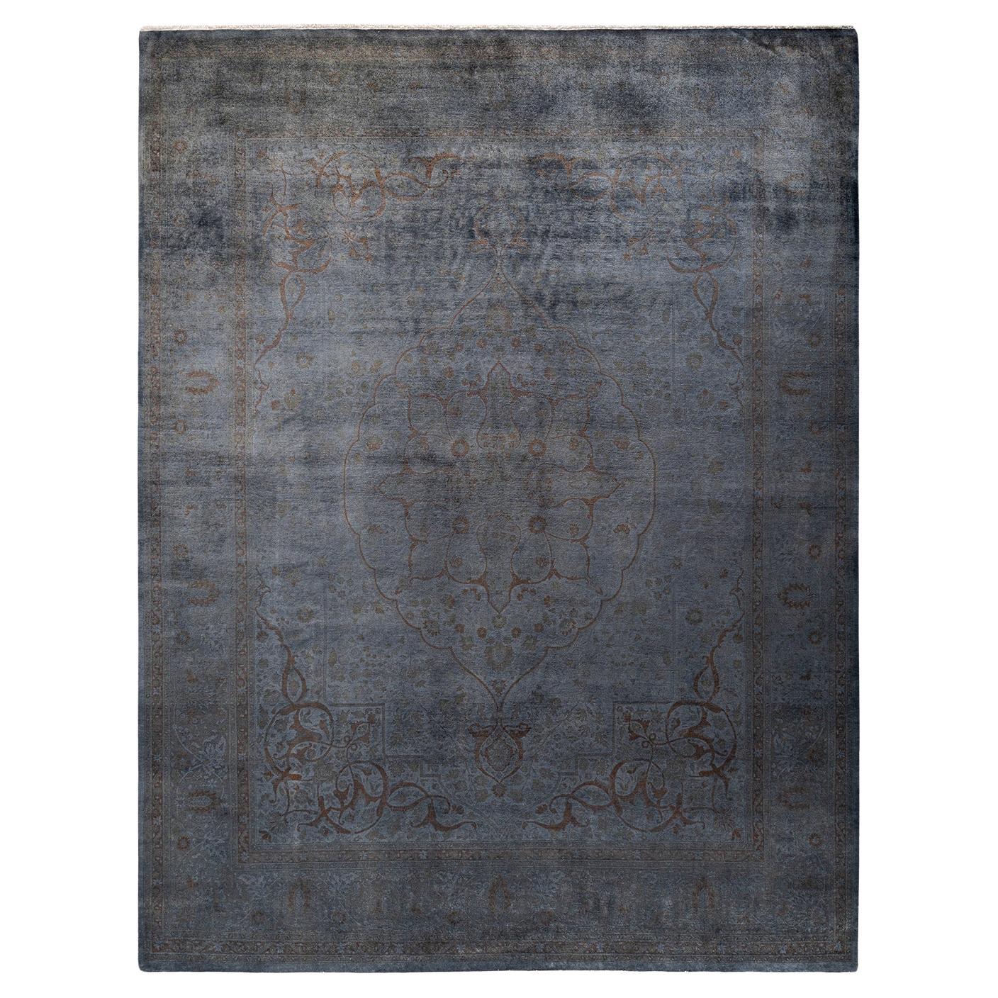Overdyed Hand Knotted Wool Light Gray Area Rug For Sale