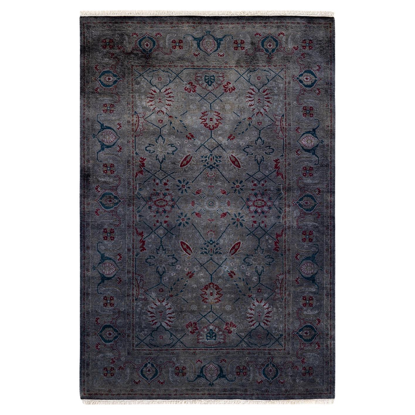 Overdyed Hand Knotted Wool Light Gray Area Rug