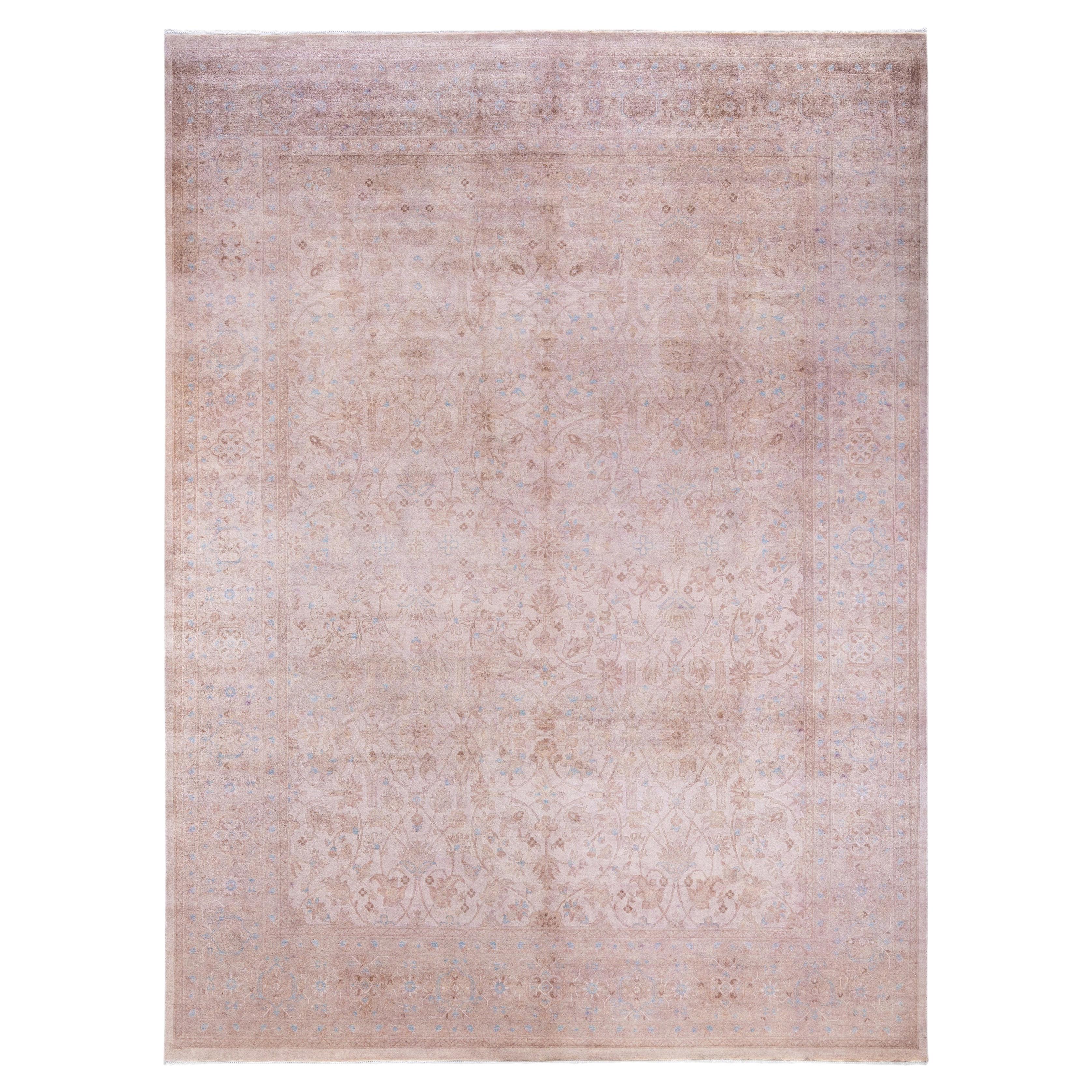 Overdyed Hand-Knotted Wool Modern-Contemporary Beige Area Rug 8' 11" x 11' 9"