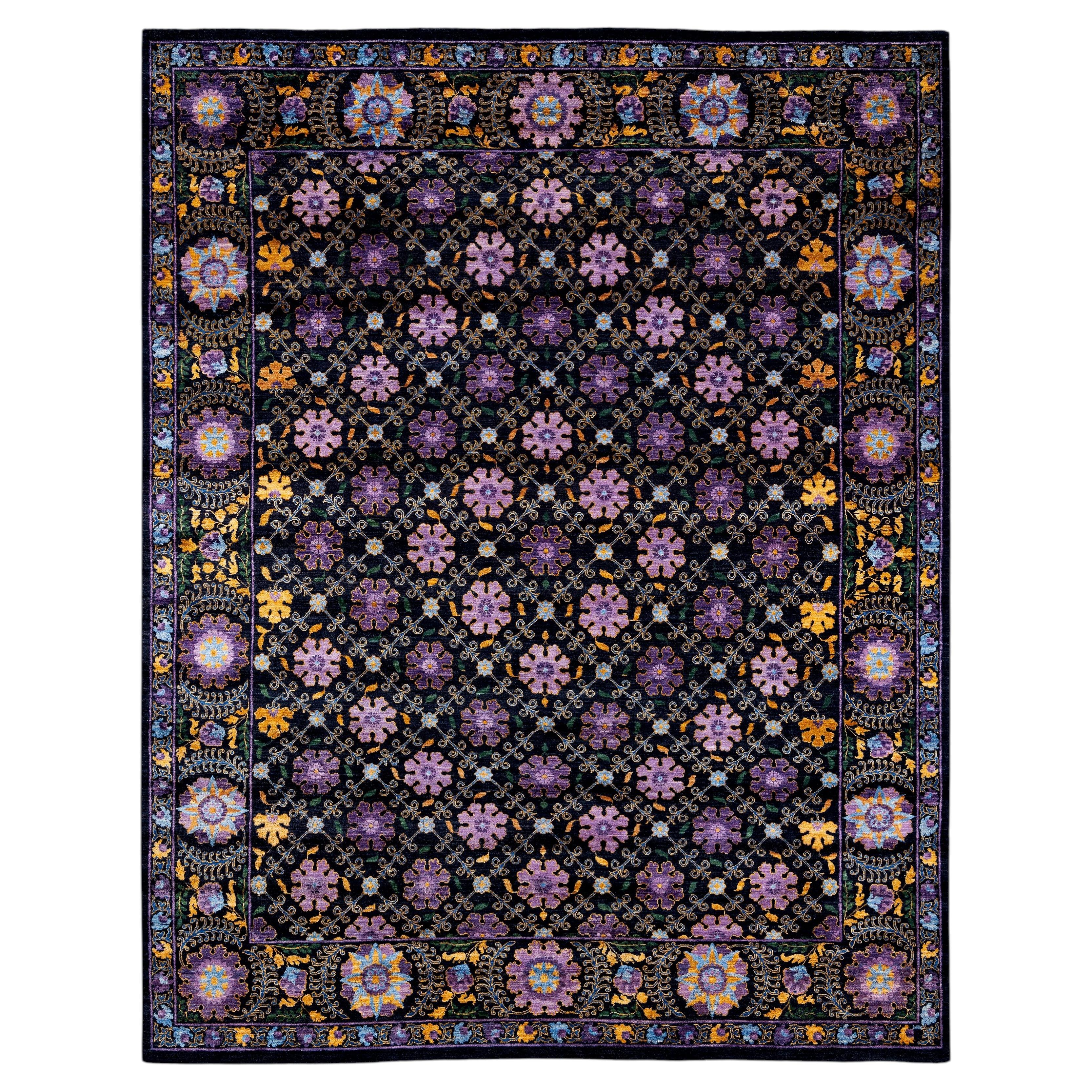 Overdyed Hand-Knotted Wool Modern-Contemporary Black Area Rug 8' 1" x 10' 3"