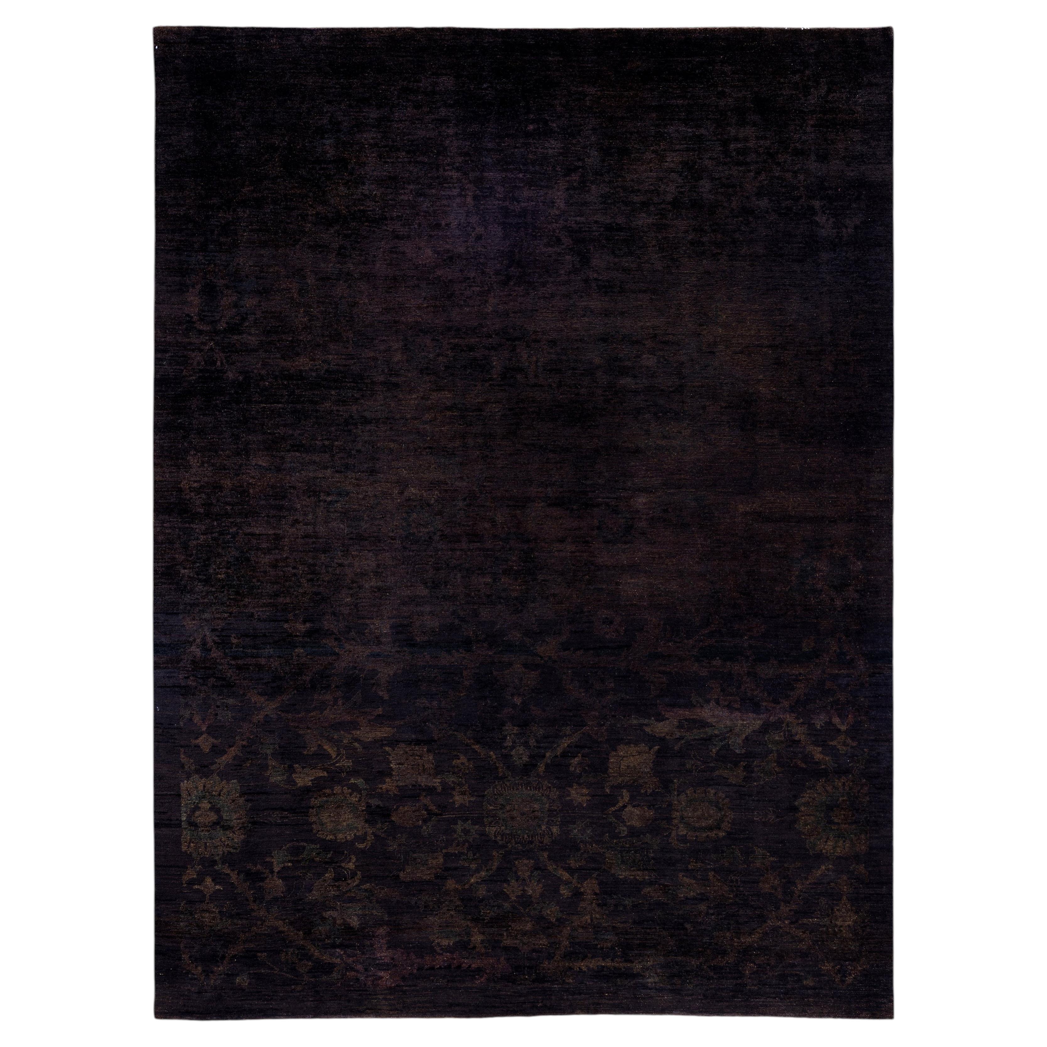 Übergefärbte handgeknüpfte Wolle modern-zeitgenössischen schwarzen Bereich Teppich 9' 0" x 11' 10"