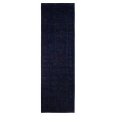 Overdyed Hand-Knotted Wool Modern-Contemporary Black Runner 4' 1" x 13' 8"