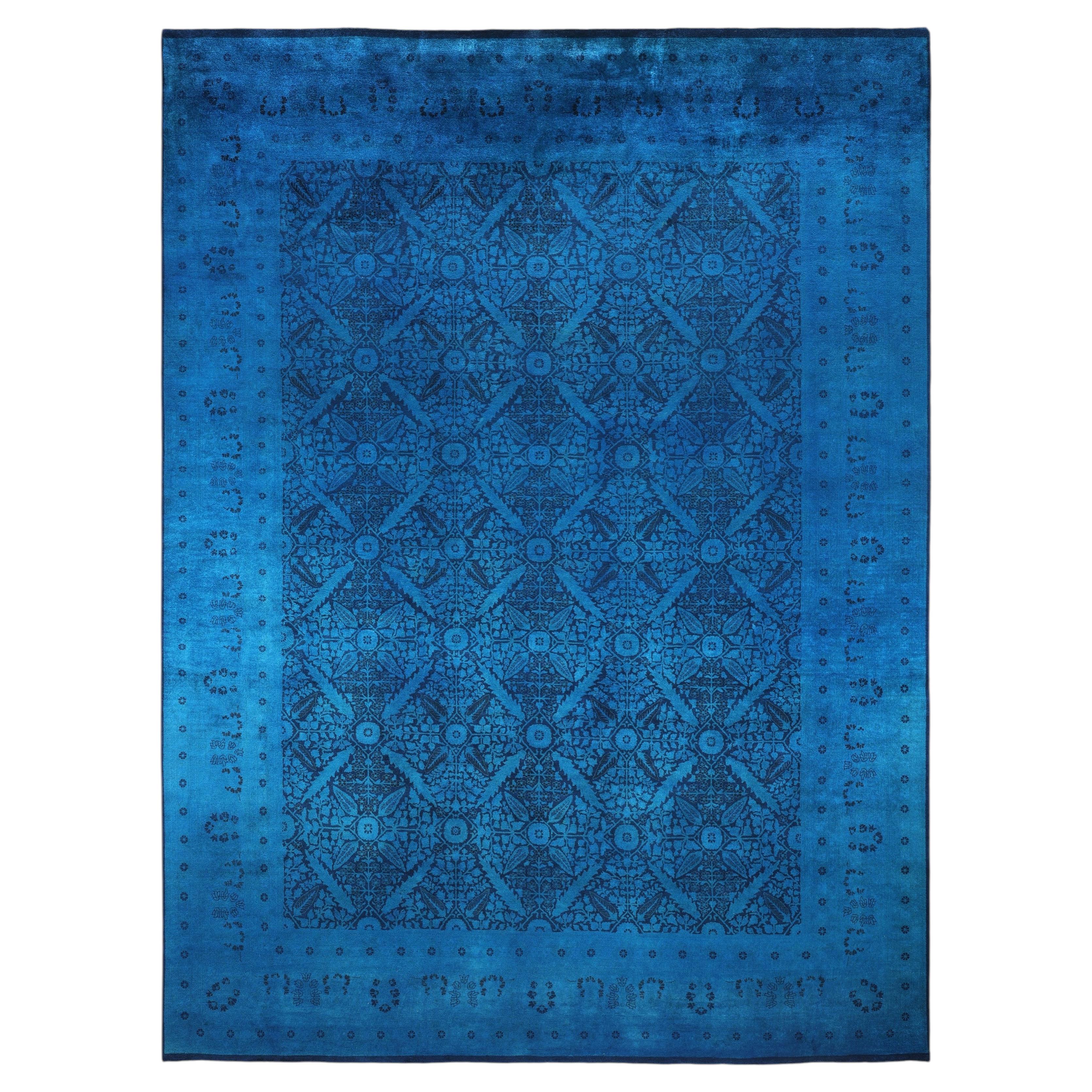 Overdyed Hand-Knotted Wool Modern-Contemporary Blue Area Rug 10' 1" x 13' 10"