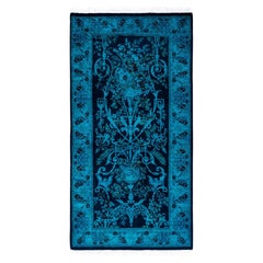 Übergefärbte handgeknüpfte Wolle Modern-Zeitgenössisch Blauer Bereich Teppich 2' 7" x 5' 2"