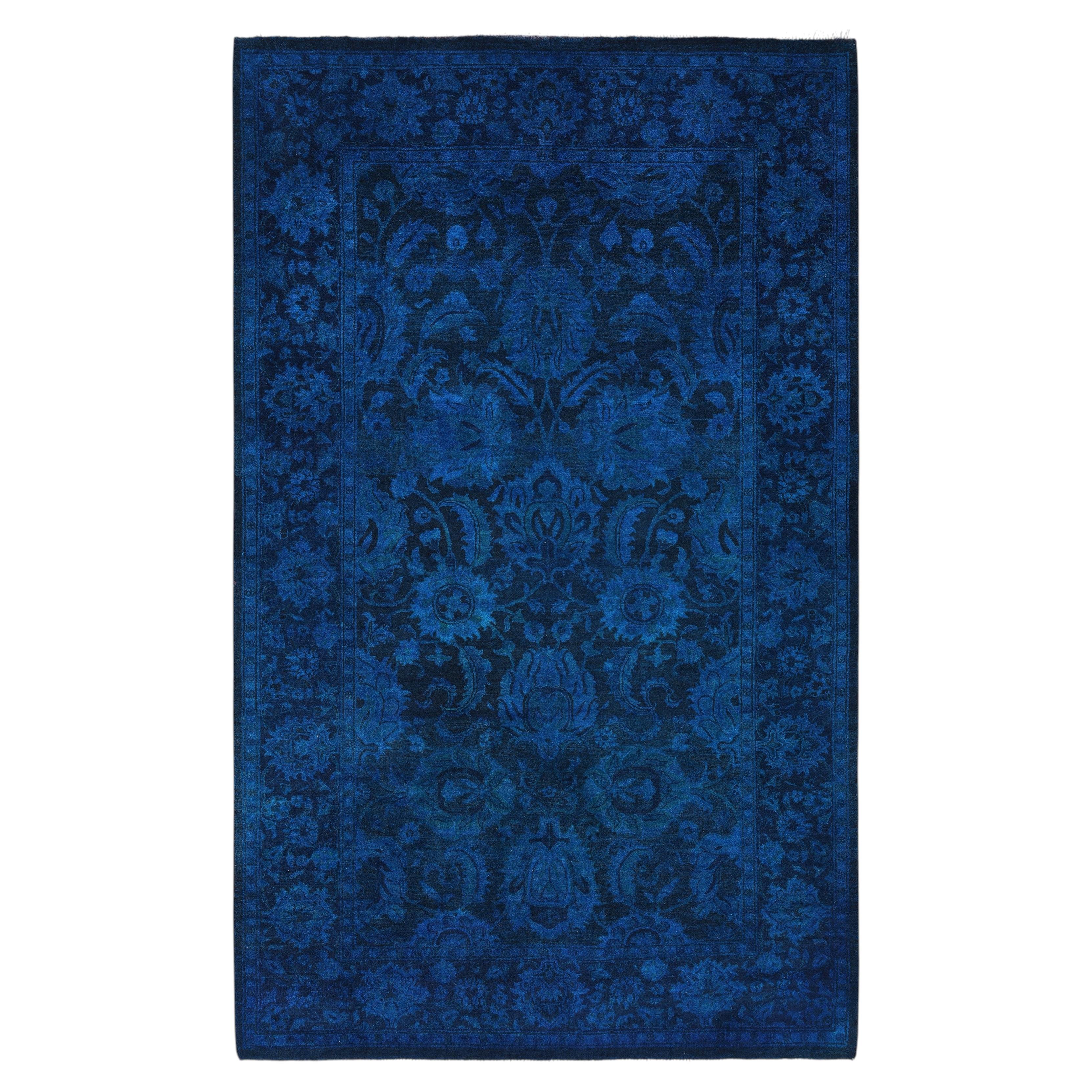 Overdyed Hand-Knotted Wool Modern-Contemporary Blue Area Rug 3' 1" x 5' 1"