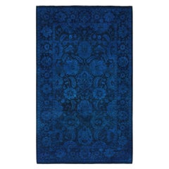 Overdyed Hand-Knotted Wool Modern-Contemporary Blue Area Rug 3' 1" x 5' 1"
