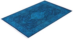 Tappeto blu moderno-contemporaneo in lana Overdyed annodato a mano 3' 3" x 5' 2"