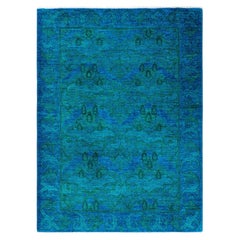 Overdyed Hand-Knotted Wool Modern-Contemporary Blue Area Rug 4' 1" x 5' 7"