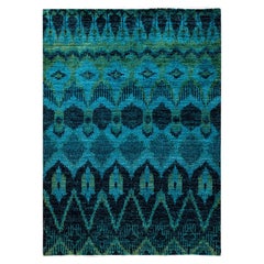 Overdyed Hand-Knotted Wool Modern-Contemporary Blue Area Rug 4' 1" x 5' 9"