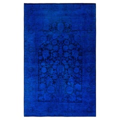 Overdyed Hand-Knotted Wool Modern-Contemporary Blue Area Rug 4' 1" x 6' 6"
