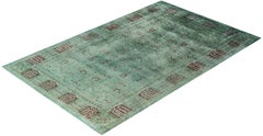 Tappeto blu moderno-contemporaneo in lana Overdyed annodato a mano 4' 11" x 7' 8"