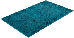 Overdyed Hand-Knotted Wool Modern-Contemporary Blue Area Rug 4' 7" x 6' 10"