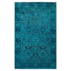 Overdyed Hand-Knotted Wool Modern-Contemporary Blue Area Rug 4' 7" x 6' 10"