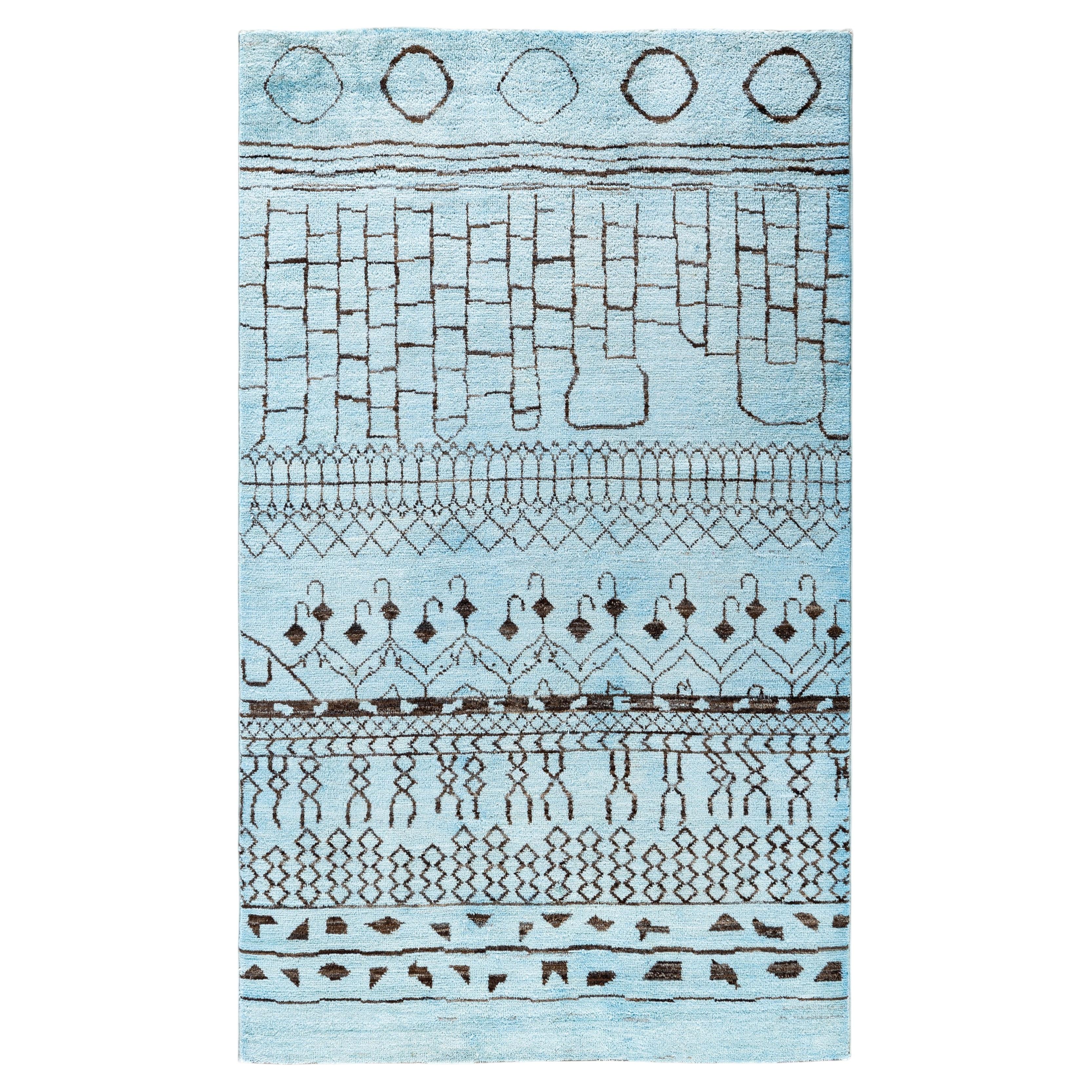 Overdyed Hand-Knotted Wool Modern-Contemporary Blue Area Rug 5' 1" x 8' 4" For Sale