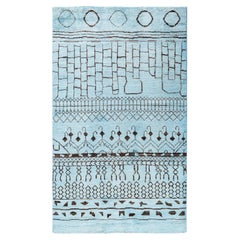 Tappeto blu moderno-contemporaneo in lana Overdyed annodato a mano 5' 1" x 8' 4"