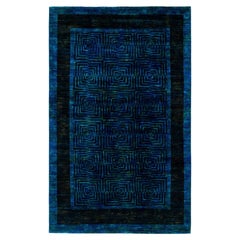 Overdyed Hand-Knotted Wool Modern-Contemporary Blue Area Rug 5' 10" x 9' 4"