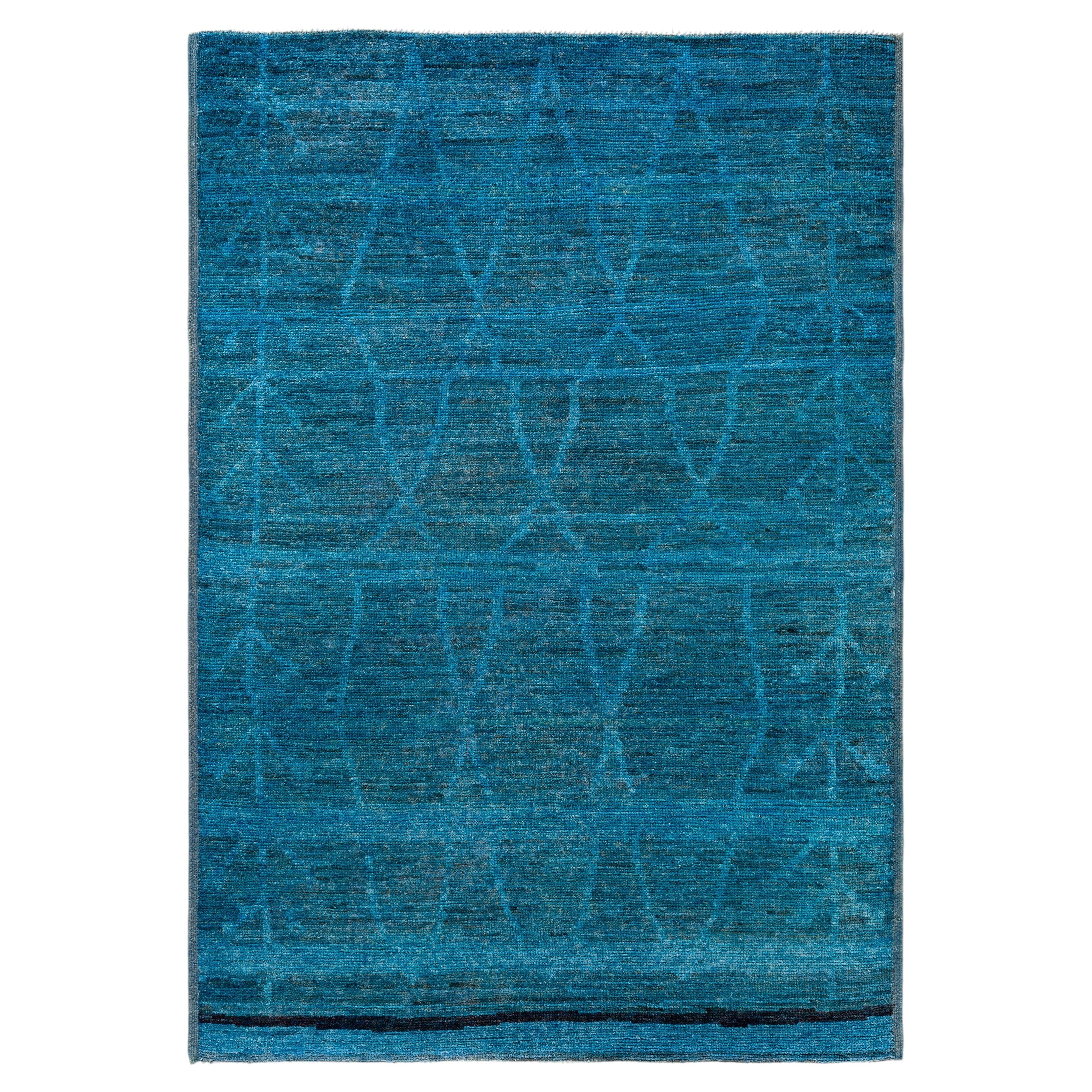 Overdyed Hand-Knotted Wool Modern-Contemporary Blue Area Rug 5' 9" x 8' 3"