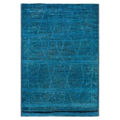 Overdyed Hand-Knotted Wool Modern-Contemporary Blue Area Rug 5' 9" x 8' 3"