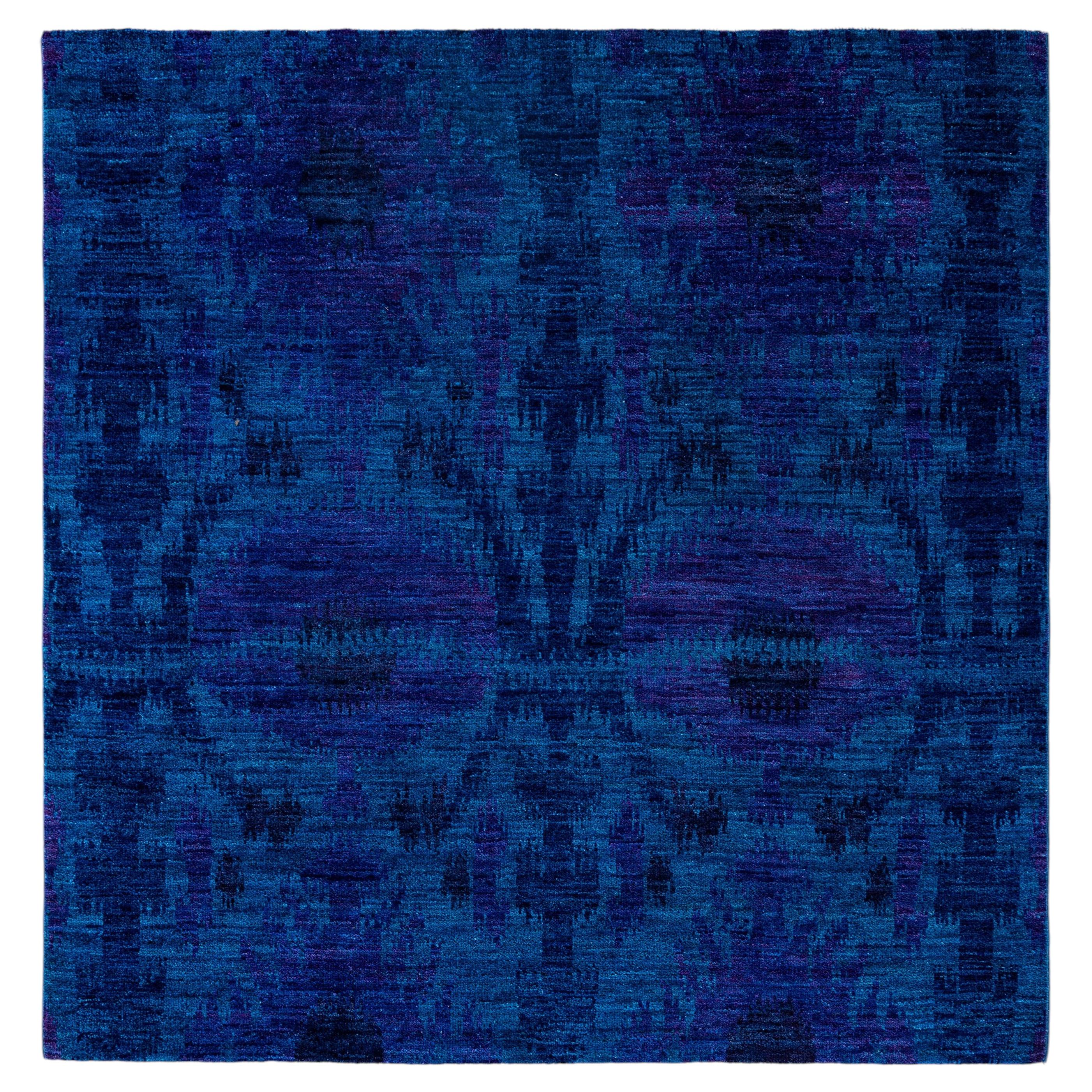 Overdyed Hand-Knotted Wool Modern-Contemporary Blue Area Rug 6' 1" x 6' 4"