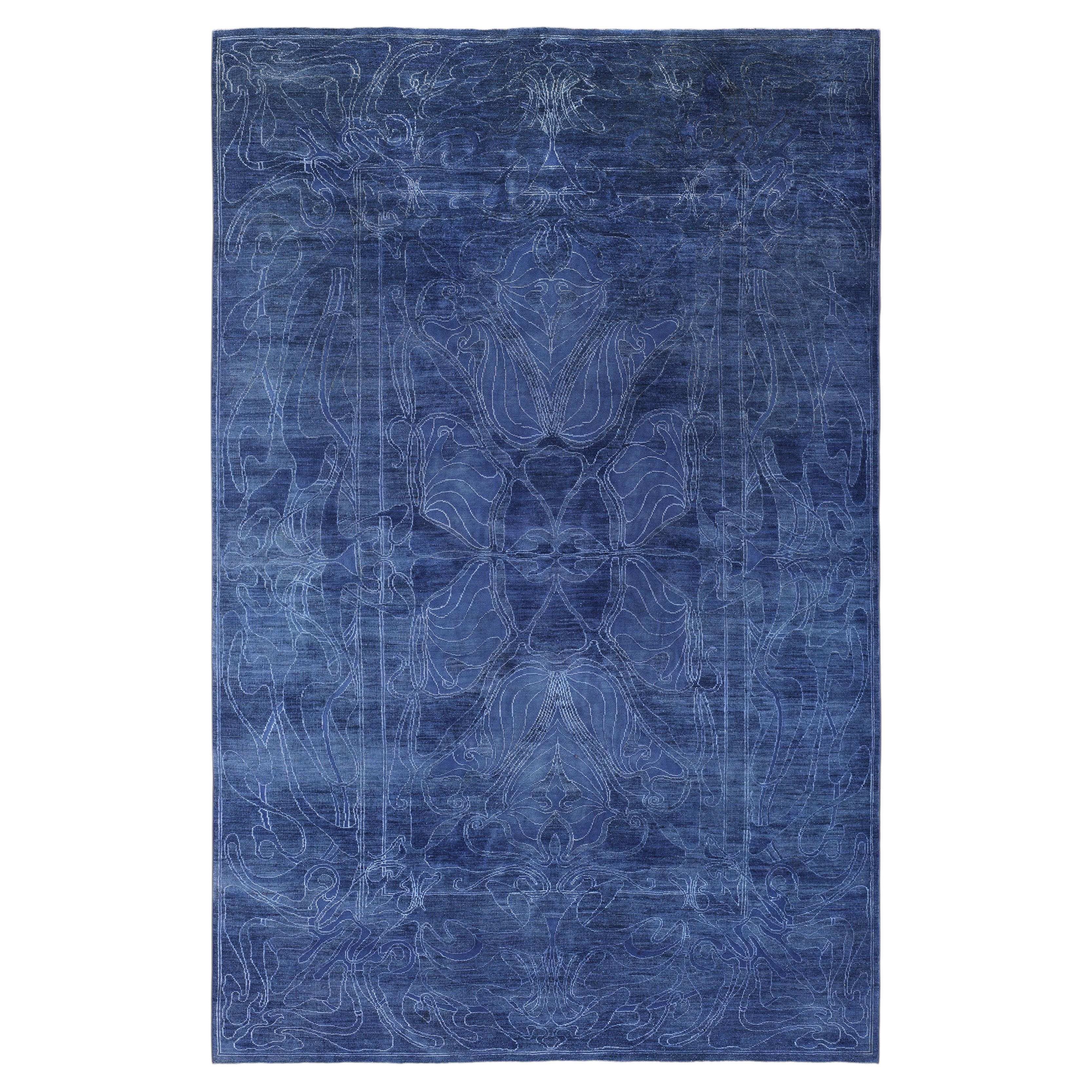 Overdyed Hand-Knotted Wool Modern-Contemporary Blue Area Rug 6' 2" x 9' 1"