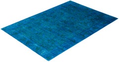Tappeto blu moderno-contemporaneo in lana Overdyed annodato a mano 6' 9" x 9' 8"
