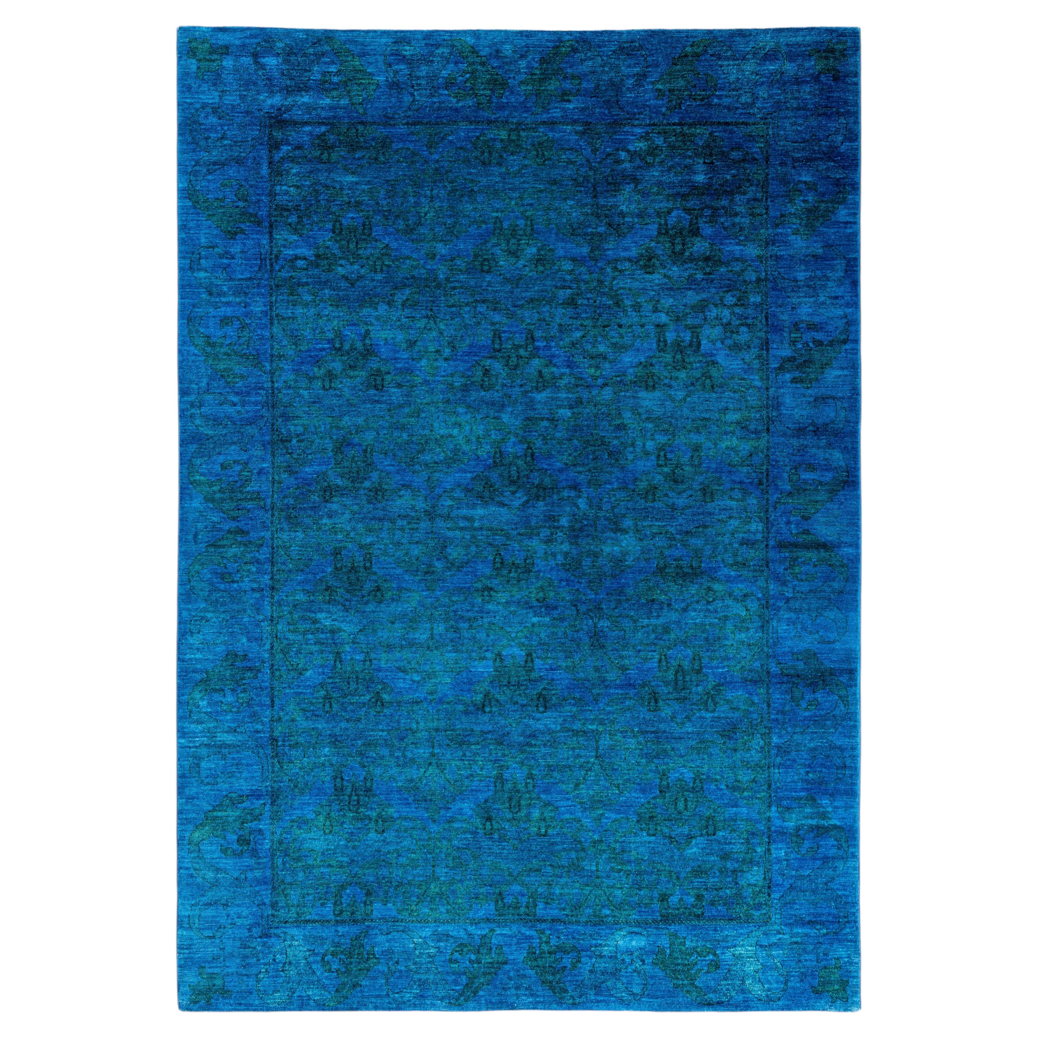 Overdyed Hand-Knotted Wool Modern-Contemporary Blue Area Rug 6' 9" x 9' 8"