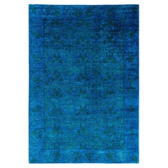 Tappeto blu moderno-contemporaneo in lana Overdyed annodato a mano 6' 9" x 9' 8"