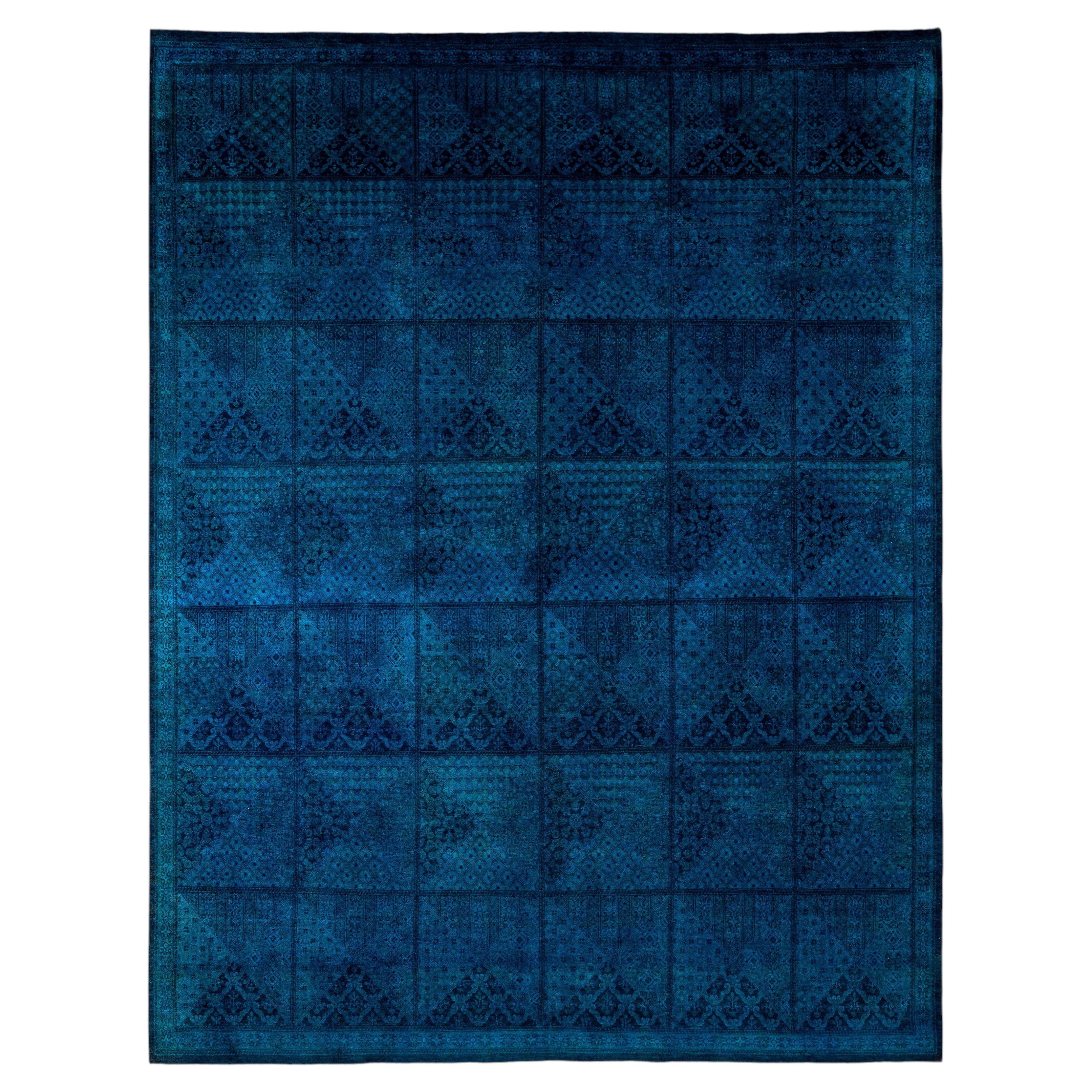 Overdyed Hand-Knotted Wool Modern-Contemporary Blue Area Rug 7' 10" x 10' 1"