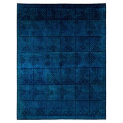 Overdyed Hand-Knotted Wool Modern-Contemporary Blue Area Rug 7' 10" x 10' 1"