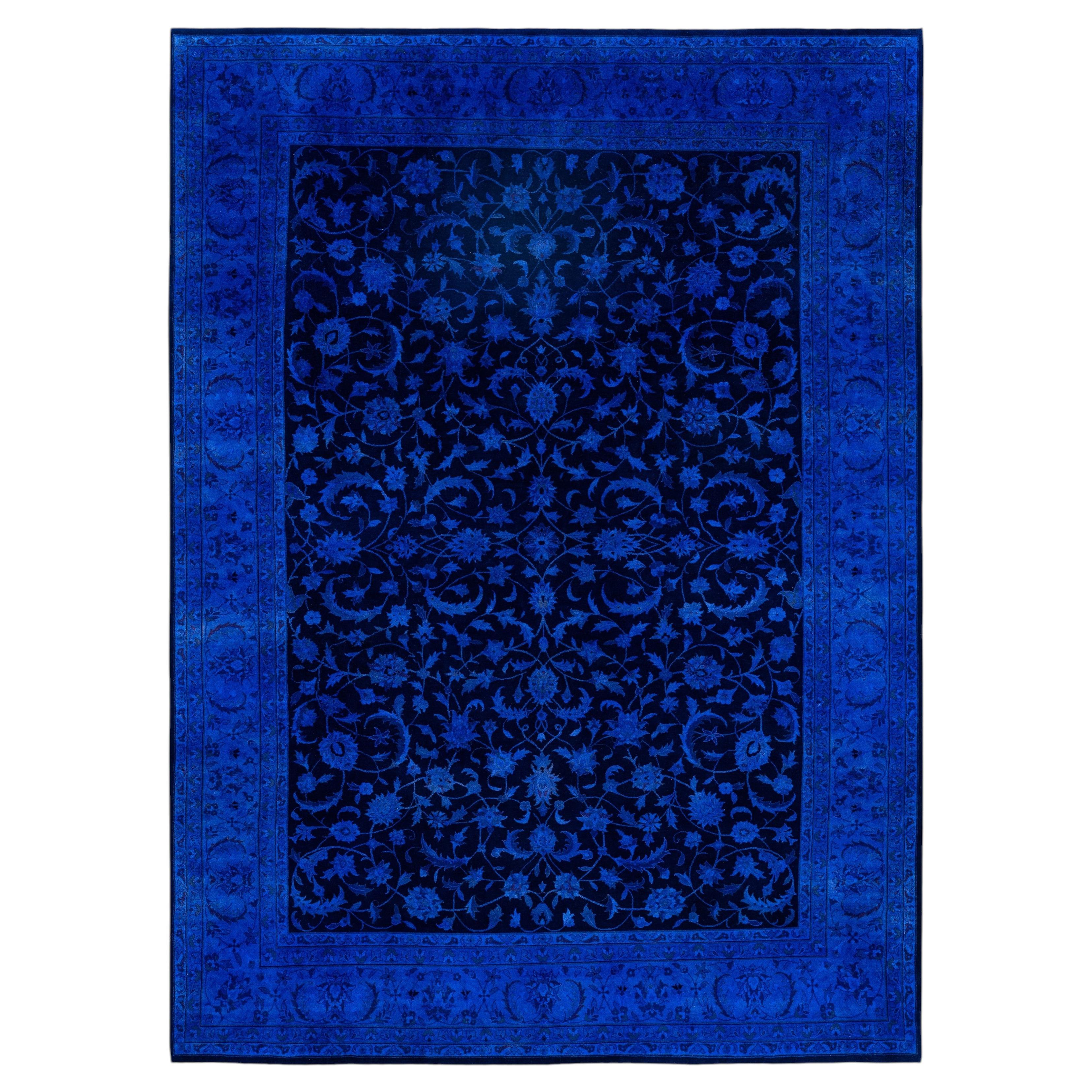 Overdyed Hand-Knotted Wool Modern-Contemporary Blue Area Rug 8' 0" x 11' 0"