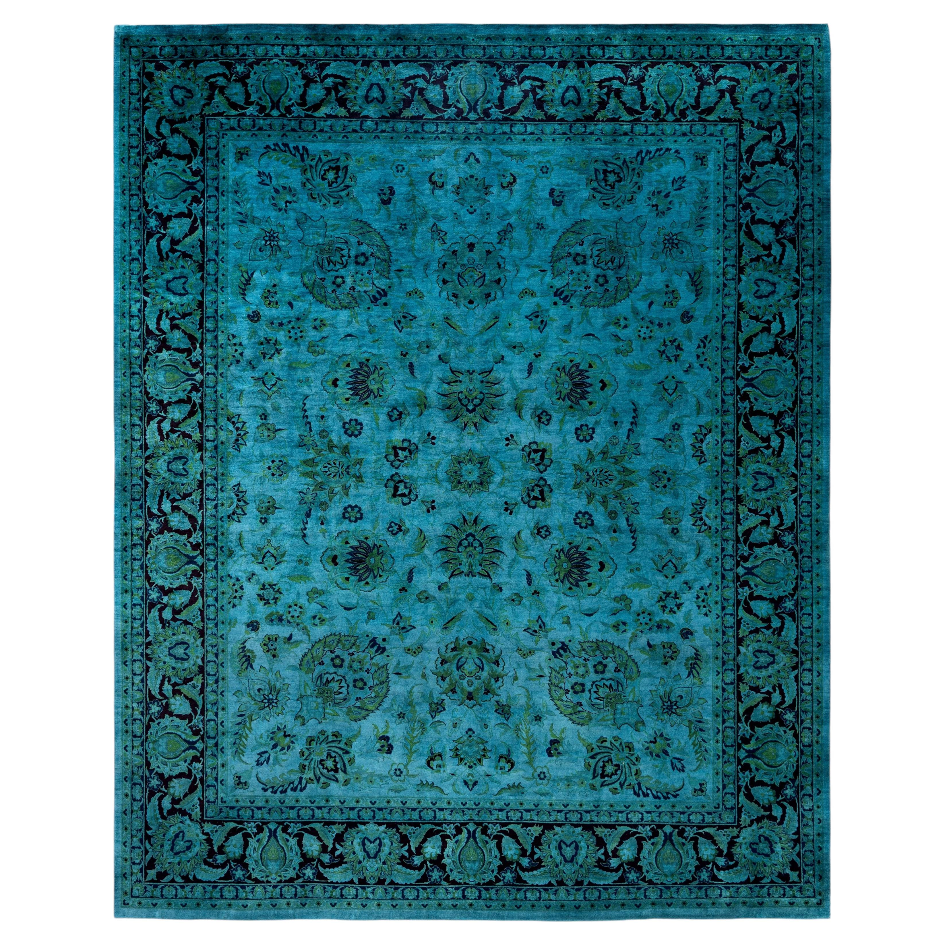 Overdyed Hand-Knotted Wool Modern-Contemporary Blue Area Rug 8' 2" x 10' 3"