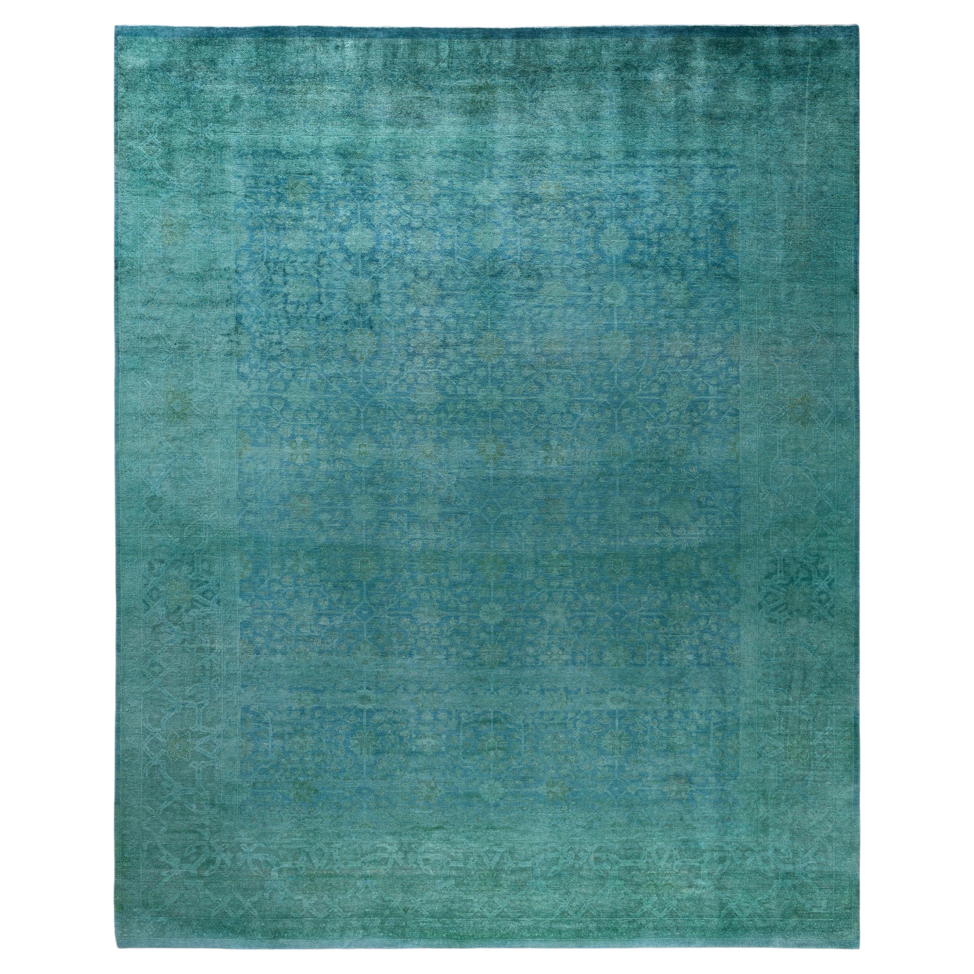 Overdyed Hand-Knotted Wool Modern-Contemporary Blue Area Rug 8' 3" x 10' 1"