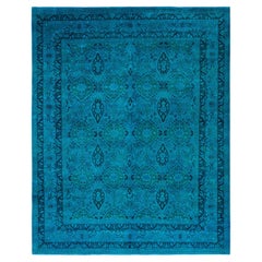 Overdyed Hand-Knotted Wool Modern-Contemporary Blue Area Rug 8' 3" x 10' 1"