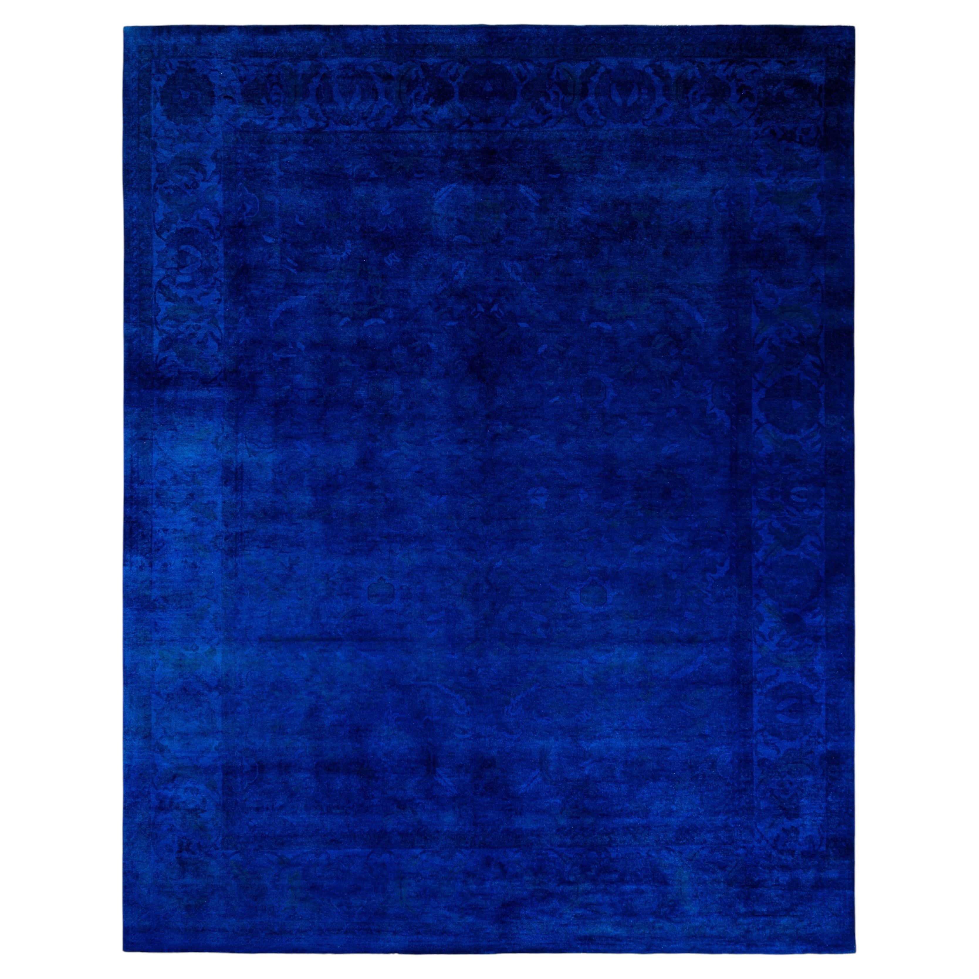 Overdyed Hand-Knotted Wool Modern-Contemporary Blue Area Rug 8' 3" x 10' 2"