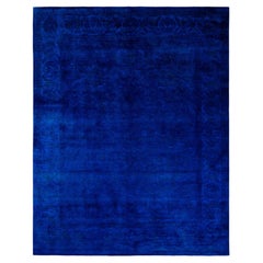 Tappeto blu moderno-contemporaneo in lana Overdyed annodato a mano 8' 3" x 10' 2"