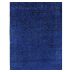 Overdyed Hand-Knotted Wool Modern-Contemporary Blue Area Rug 9' 4" x 12' 1"