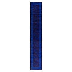 Overdyed Hand-Knotted Wool Modern-Contemporary Blue Runner 2' 6" x 14' 8"