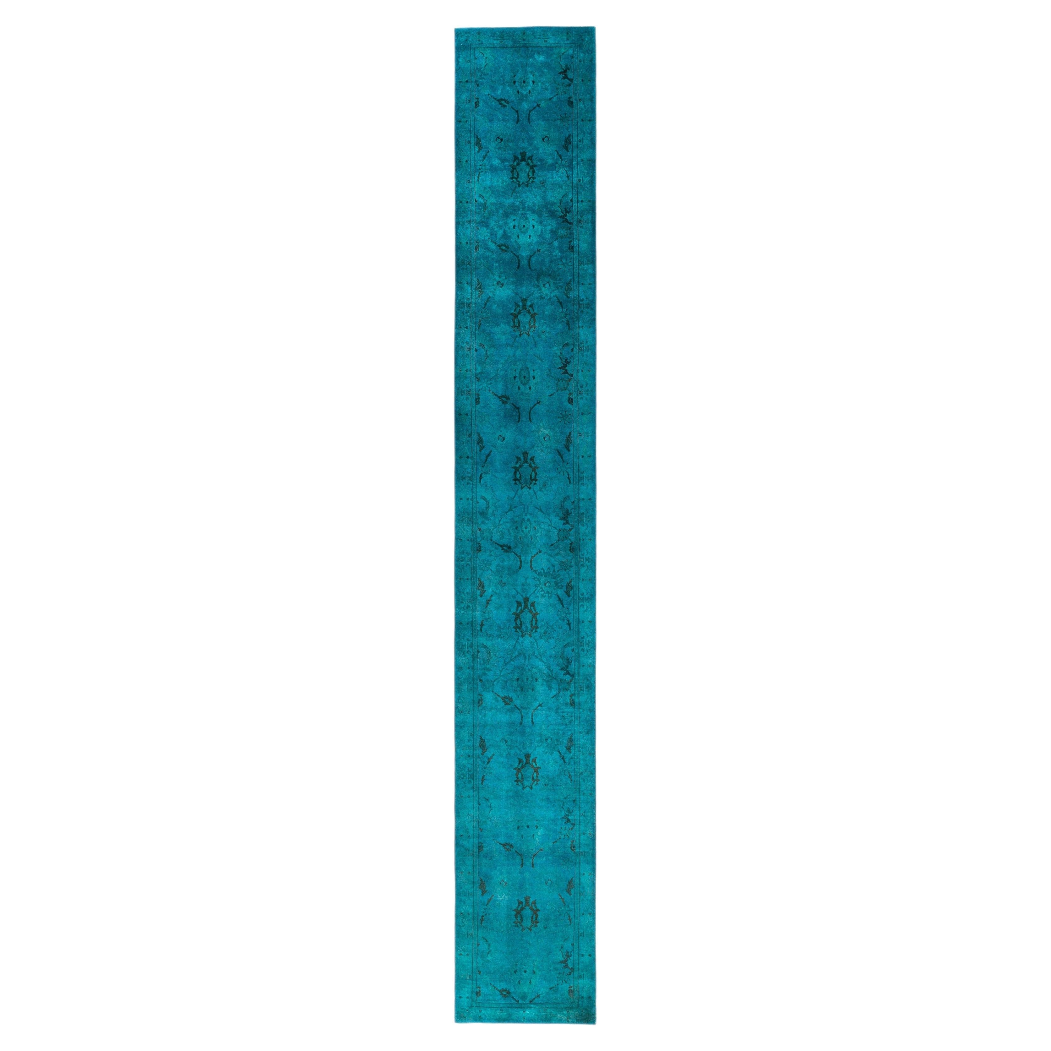 Overdyed Hand-Knotted Wool Modern-Contemporary Blue Runner 2' 6" x 18' 2"